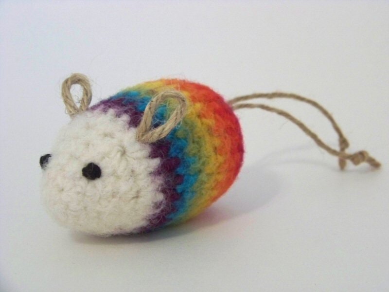 Wool Cat Toy, Valerian and Jingle, Rainbow Mouskins - felted, organic valerian, mouse