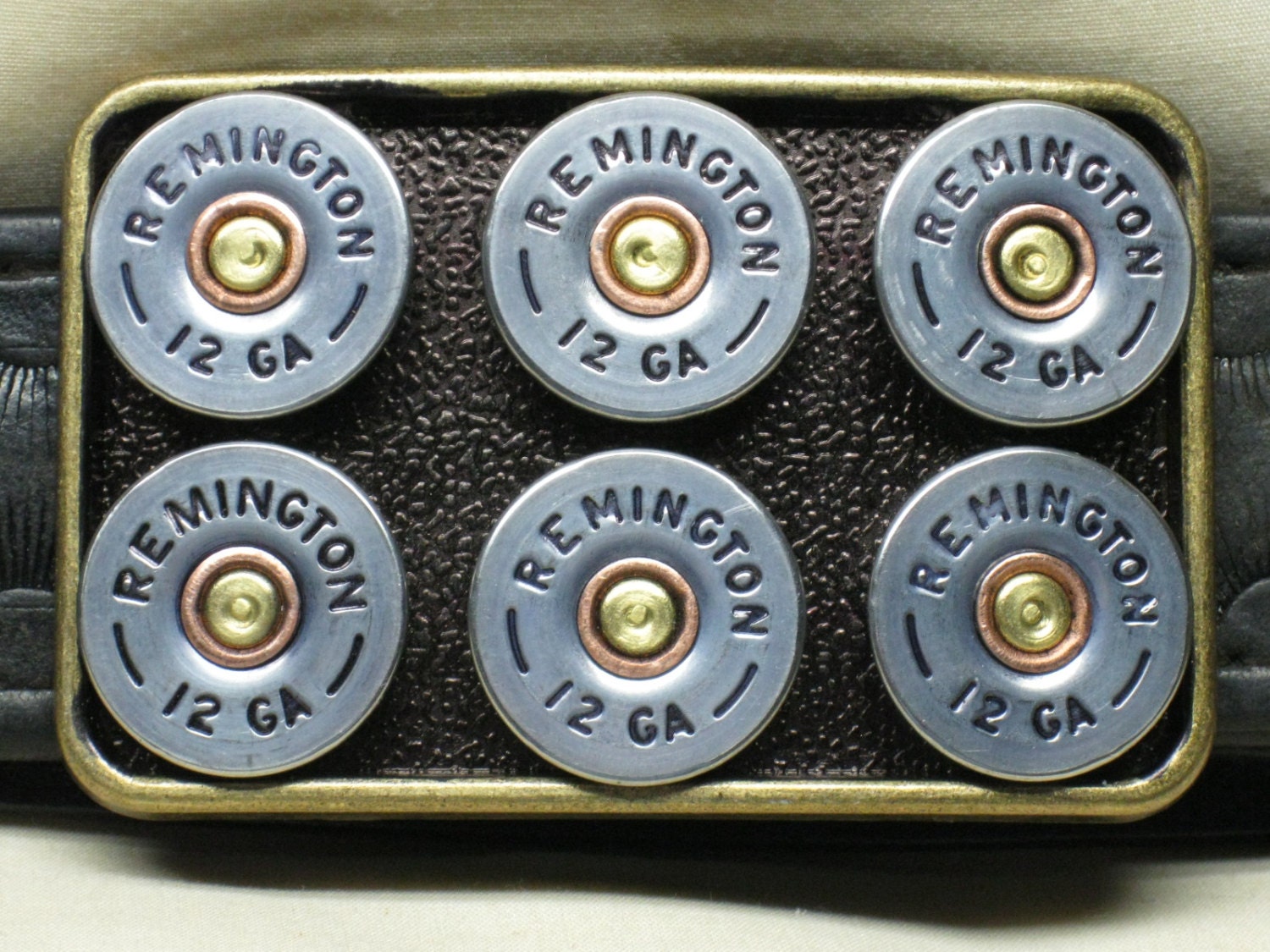 Shotgun Shell Belt Buckle Men's Six Pack Remington 12 Gauge Nickel