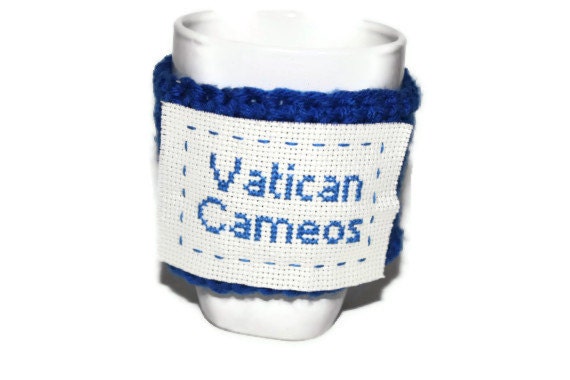 Coffee Cozy Crochet - Vatican Cameos - Sherlock - Blue
