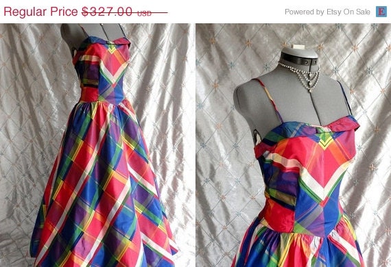 Sale 40s Dress // 50s Dress // Vintage 40s 50s Plaid Taffeta Party Gown by Party Lines Emma Domb Size M
