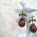 Berry Red Bow Earrings. Red Earrings. Sparkly, Glitter. Red Pear Drop Earrings. Holiday Party Earrings. Antiqued Brass Bow.