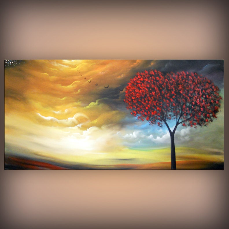 art abstract Original painting art abstract painting original acrylic painting cloud tree sunset 24 x 48 Mattsart