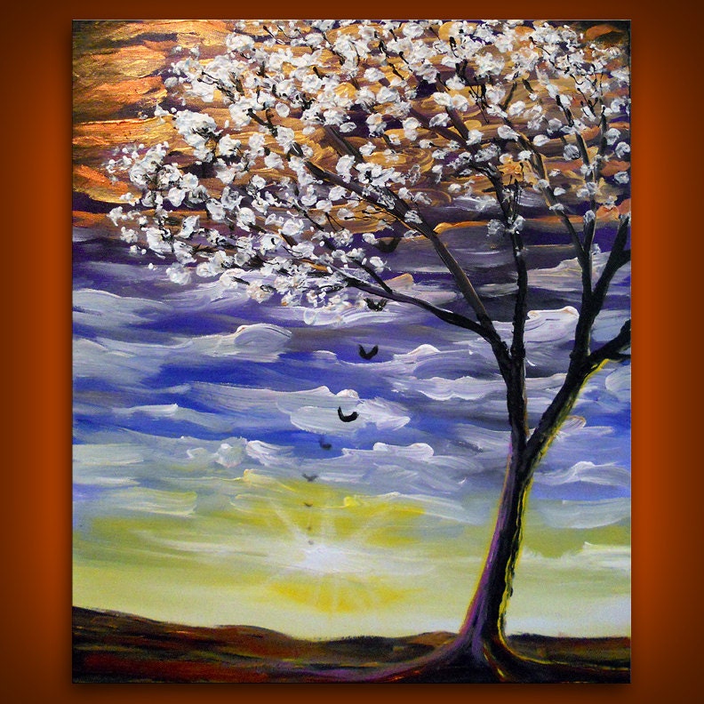 steampunk palette knife metallic gold white tree painting textured tree abstract landscape 22 x 28
