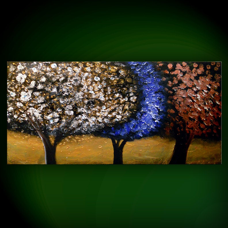 art painting abstract painting thick paint palette knife tree painting steampunk metallic gold bronze 24 x 48 x 1 texture original painting