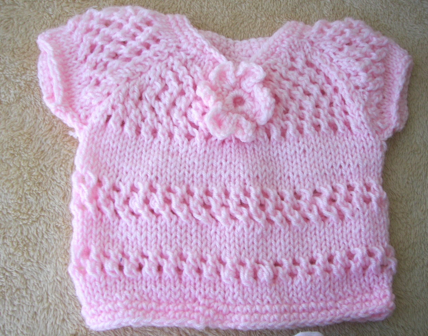 Short Sleeve Sweater for a Girl in Pink HAND KNIT in USA