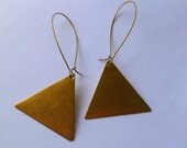 Brass triangle earrings, metal triangles on long hooks
