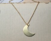 Brass Moon Necklace, Crescent Moon on Long Brass Chain