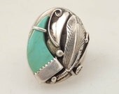 Size 12 Rockin' Vintage Native American Sterling Ring with Turquoise Claw