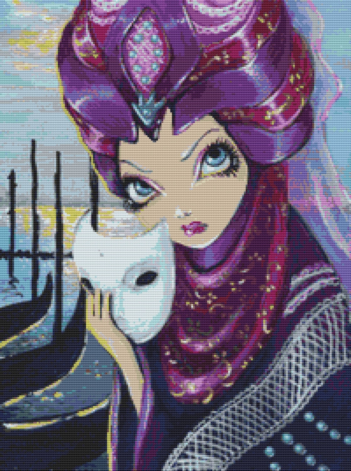 Modern Cross stitch kit by Simona Candini 'Mask of Venice' - counted needlecraft kit