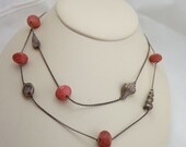 Talbots Necklace Sea Shells Coral Beads Silver Tone Signed