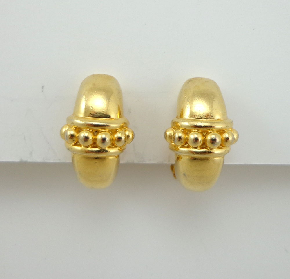 Etienne Aigner Earrings Gold Tone Clip-ons Signed Designer Horsebit Style