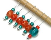 Knitting Stitch Markers Set, Snag Free, Beaded, Orange, Teal, Knitting Tool, Gift for Knitter, TJBdesignsgns
