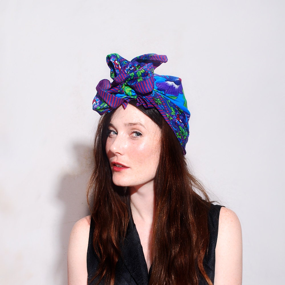 FLOWER TURBAN SCARF // amazing head scarf, turban, headwrap, head wrap, hair accessories, flower print, floral print scarf, Italian scarf