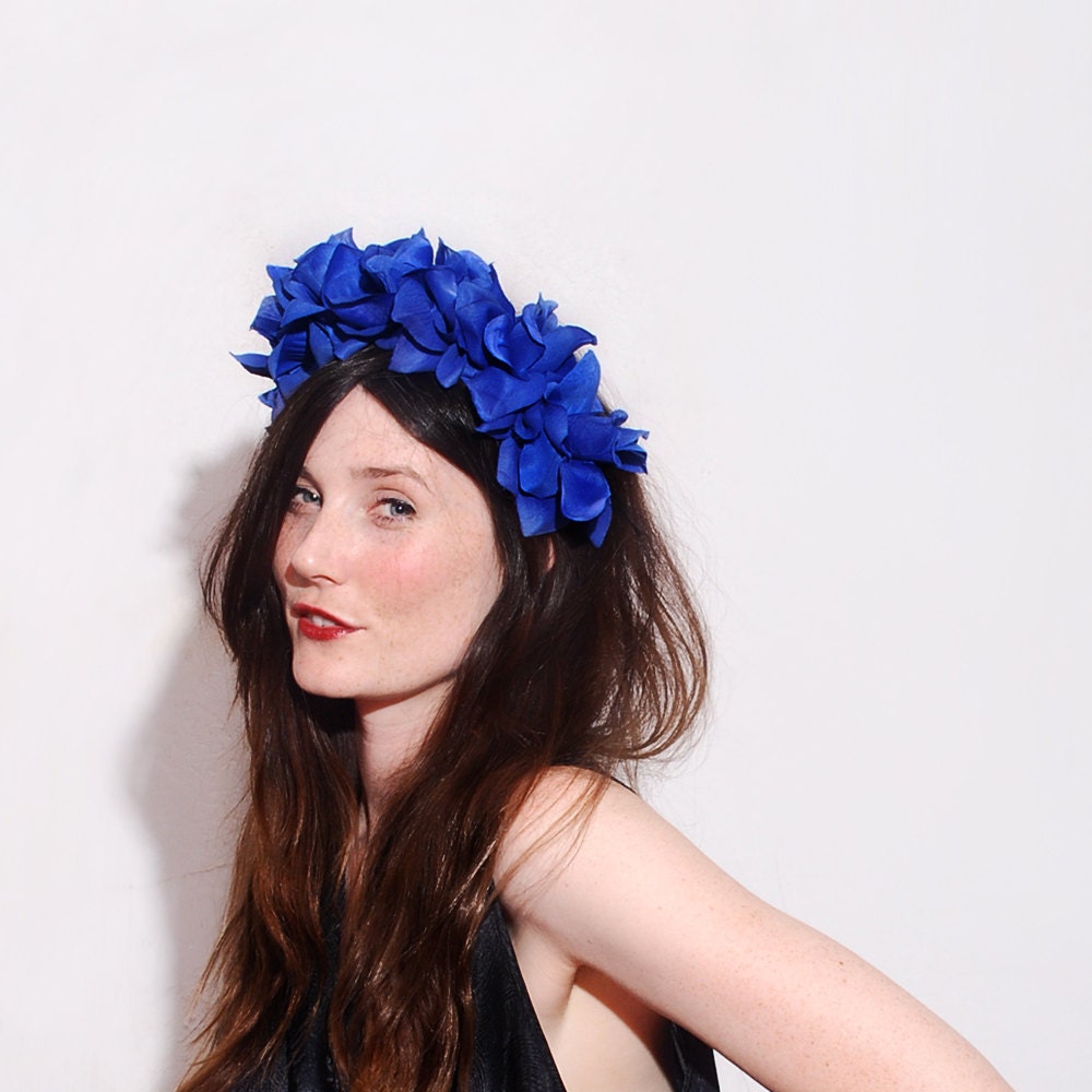 Cobalt BLUE FLOWER CROWN // flower headband, floral crown, floral headband, floral headpiece, wedding headband, wedding hair accessories