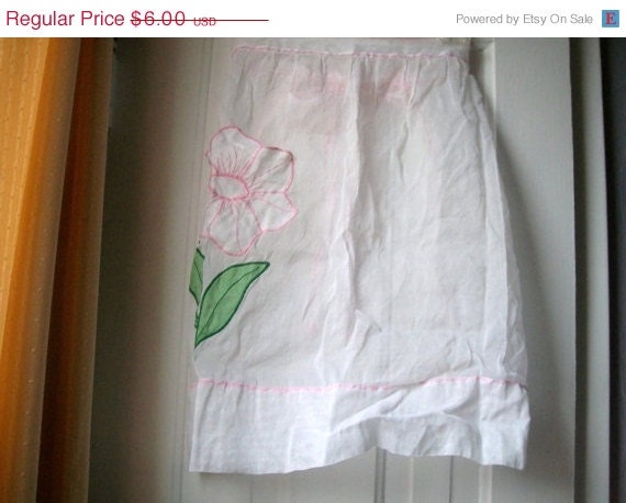 MEMORIAL DAY SALE Sheer Apron, Vintage Apron, White With Pink Flower