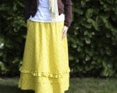 Organic Cotton Hemp Lemon Yellow Layered Peasant Maxi Skirt Floral Made to Order Pockets Eco Friendly Mori Girl Boho Spring Prairie Summer