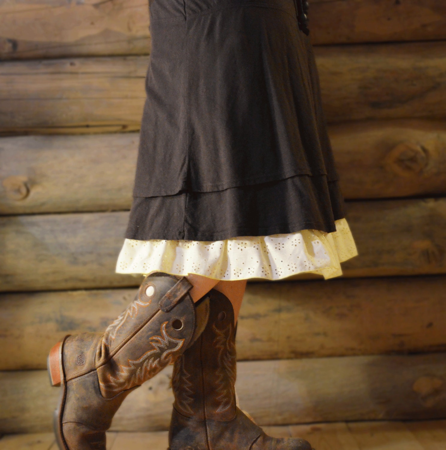 Yellow Eyelet Slip Extender Ruffle Half Slip Summer Petticoat Made to Order Modest Under Skirt Boho Chic Choose White or Black Slip Colored