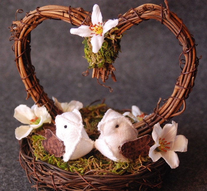 Cake Topper with Birds and Flowers and Twig Heart - Mini Version - Tara