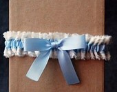 Simple Ivory Bridal Garter with Blue Pleated Satin and Blue Bow - Sylvia