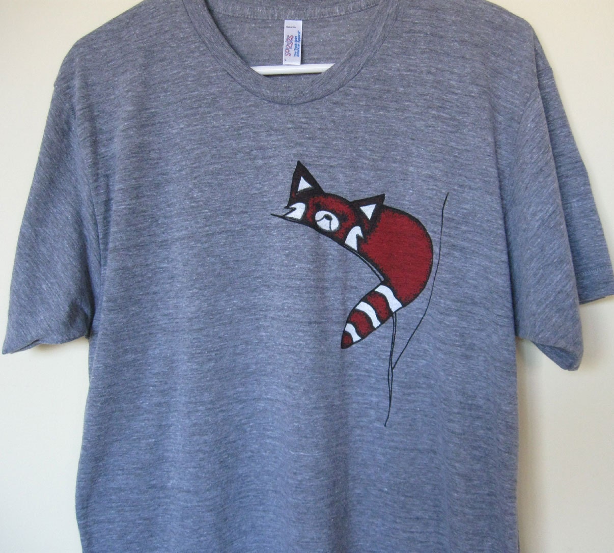 Men T Shirt Red Panda Athletic Grey