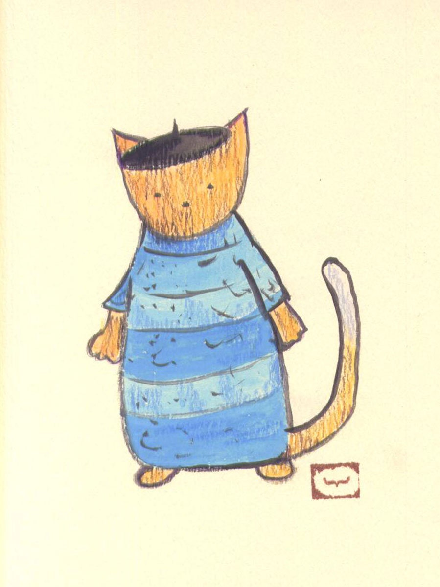 FIfi Cat Print Original Watercolor Colored Pencil Illustration