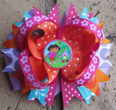 Custom Boutique Hair bow made to match Dora the Explorer