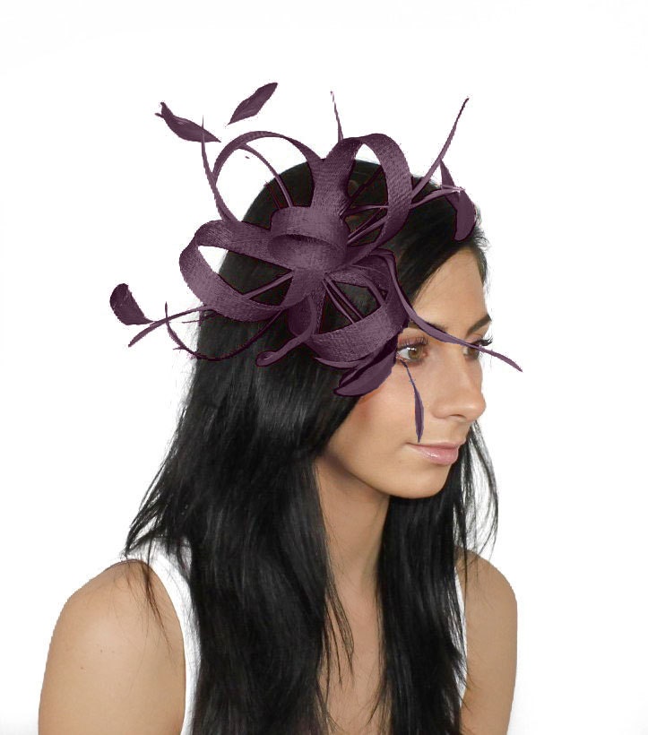 Aubergine Four Plus One Loops  Fascinator Kentucky Derby or Wedding Hat with Headband