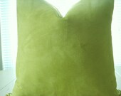 BOTH SIDES-16" sq-14x20 and more-Decorative  Designer Pillow Cover-Celery /Apple Green Textured- Soft  Suede Throw / Toss / Lumbar Pillow
