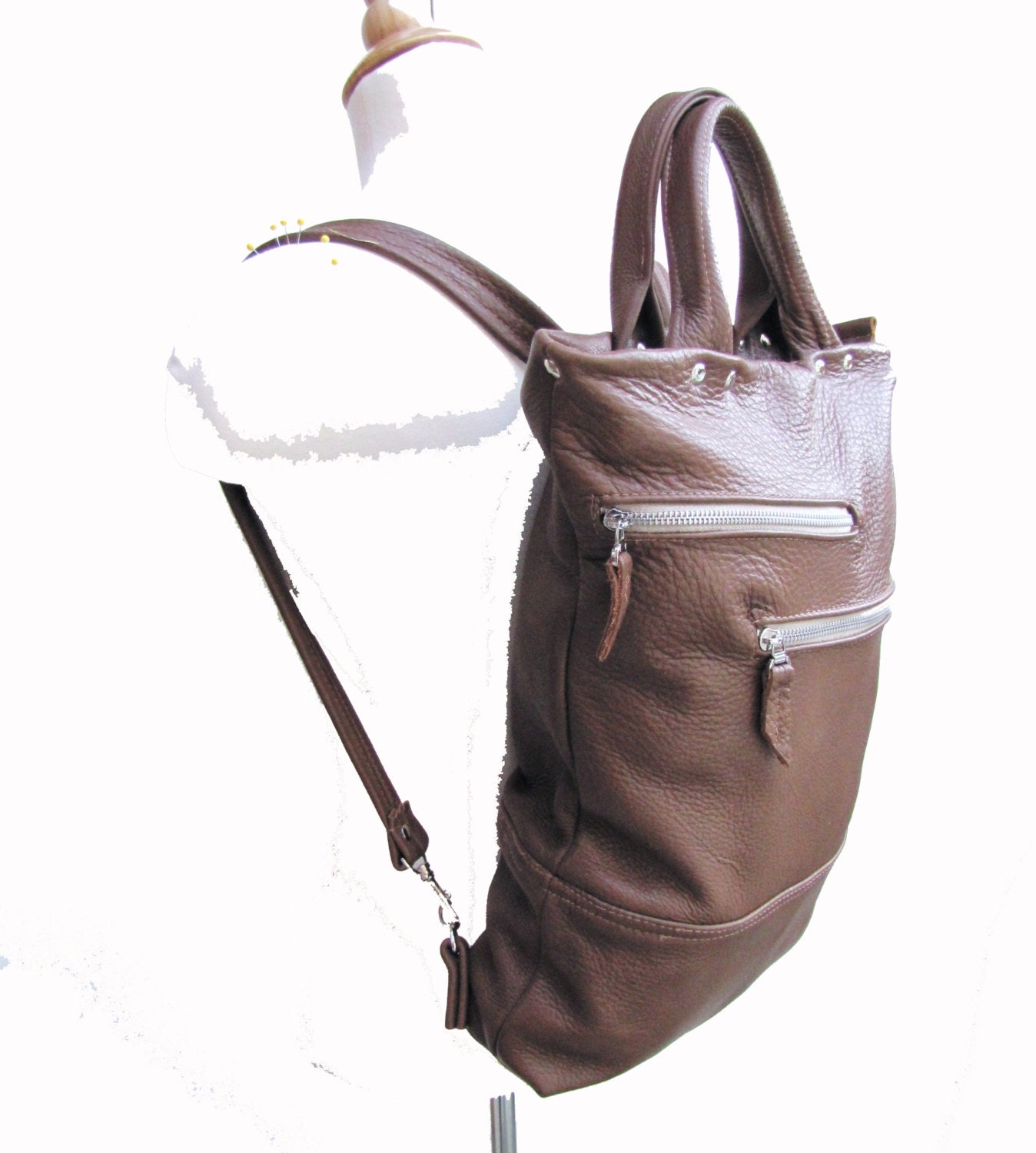 Tan leather bag, convertible backpack, unisex laptop bag, men leather messenger - Slim purse Oak Tan