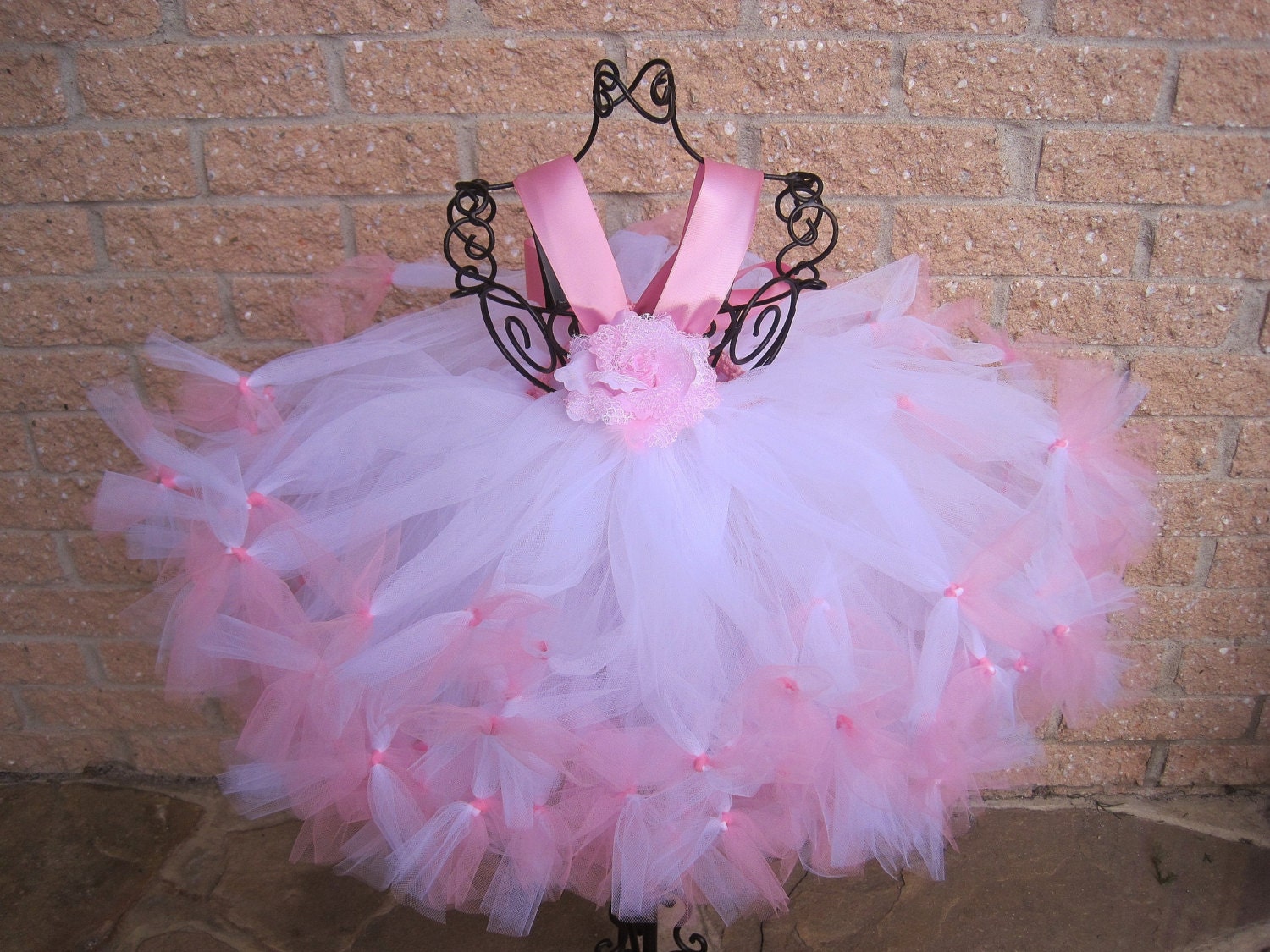 Petti Tutu Dress, Pink On White, Empire Waist, for Babies 3-24 Months, First Birthday, Weddings, Parties, Photos, Unique Gifts