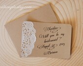 Will You Be My Maid of Honor - Custom Note Card- Bridesmaid, Flower Girl, Ring Bearer, Best Man, Groomsman - Rustic Lace Doily Wedding