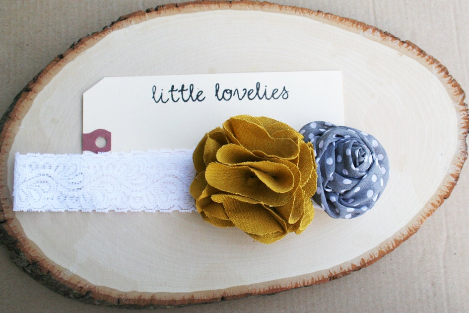 Mustard yellow and grey lace headband