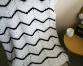 Large Black and White Chevron Afghan Throw Blanket Bedding