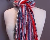 Medium Maxx Red, White and Blue Fringie - All Fringe Hand tied scarf for US Olympics, 4th of July, New England Patriots, Political wear