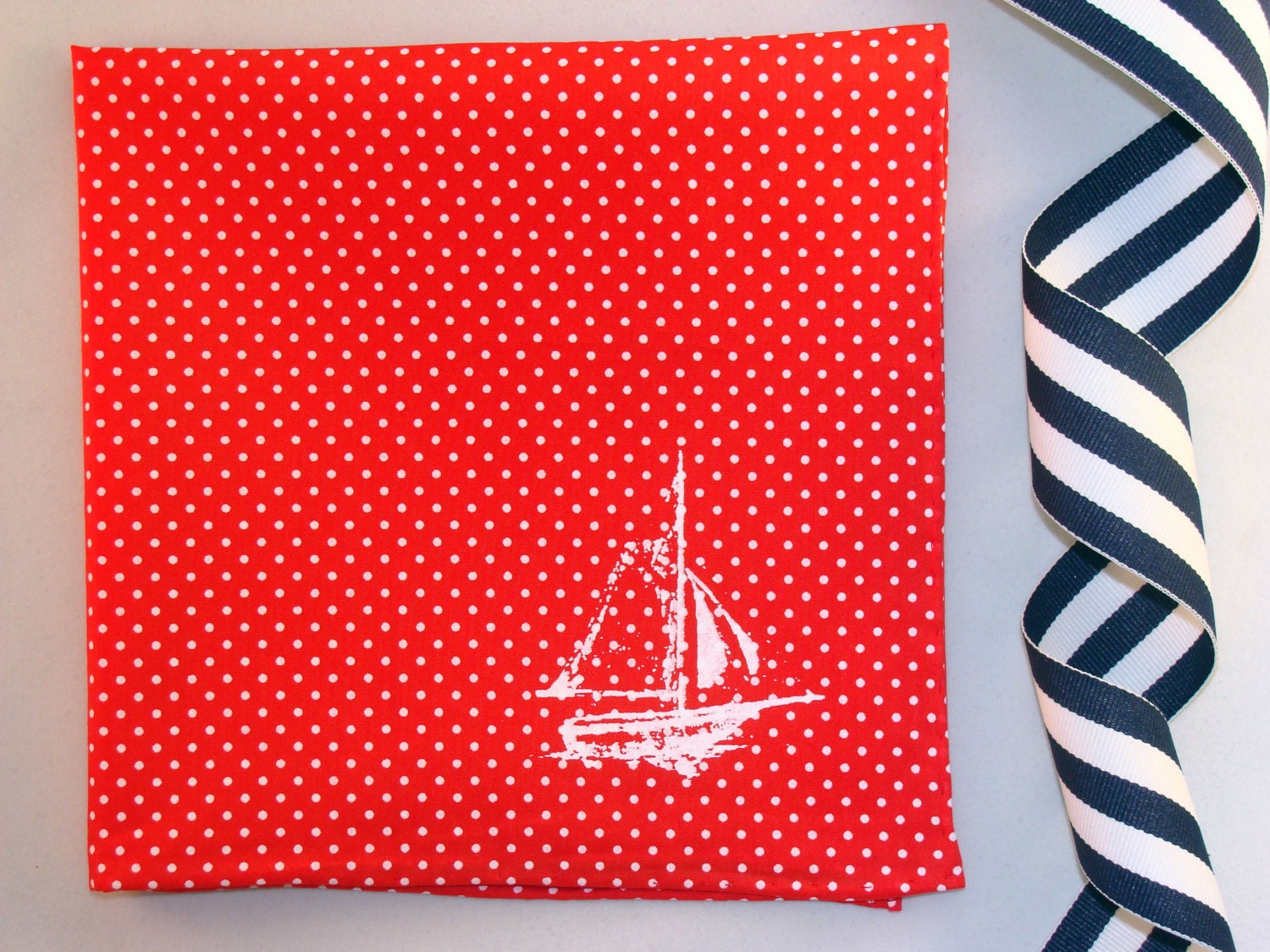 Sailboat Pocket Square with Hand-Rolled Edges