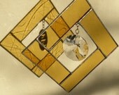 Stained Glass suncatcher light amber with crystal sunburst