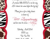 Bree- Custom Animal Print Baby Shower Invitation-Perfect for a Girl in Red - PRINTABLE INVITATION DESIGN