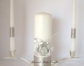 Unity Candle Gray Set Wedding Silver Rose Ribbon
