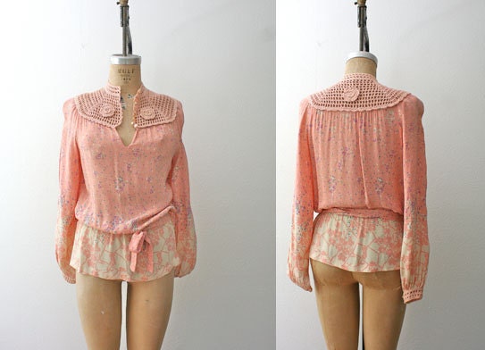 vintage crochet blouse / 70s boho blouse & skirt / From Here to There blouse
