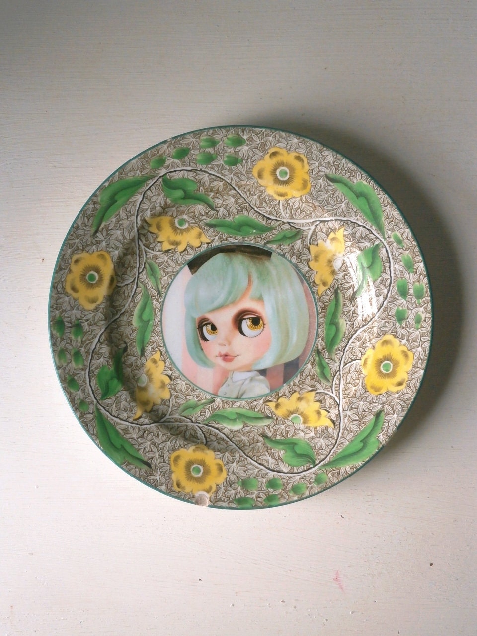 Blythe Doll Vintage Plate Altered Art