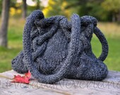 Unique designer cable handknit shoulder bag fashion hobo in charcoal dark grey - Celtic Journey