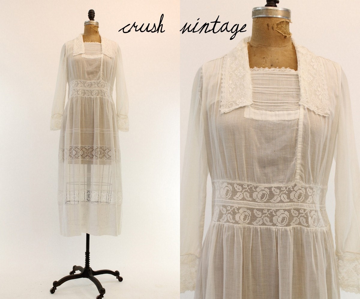 1920 Wedding Dress S-M / 20s Flapper Cotton Lace Dress / By Your Side Dress