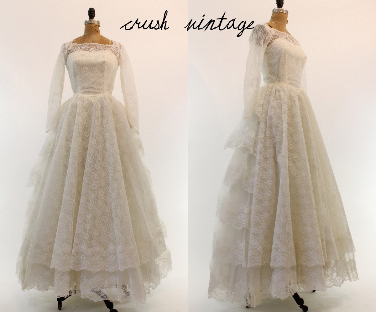 50s Lace Wedding Gown XXS / 1950s Sequin and Lace Dress / The Woman in Love Dress