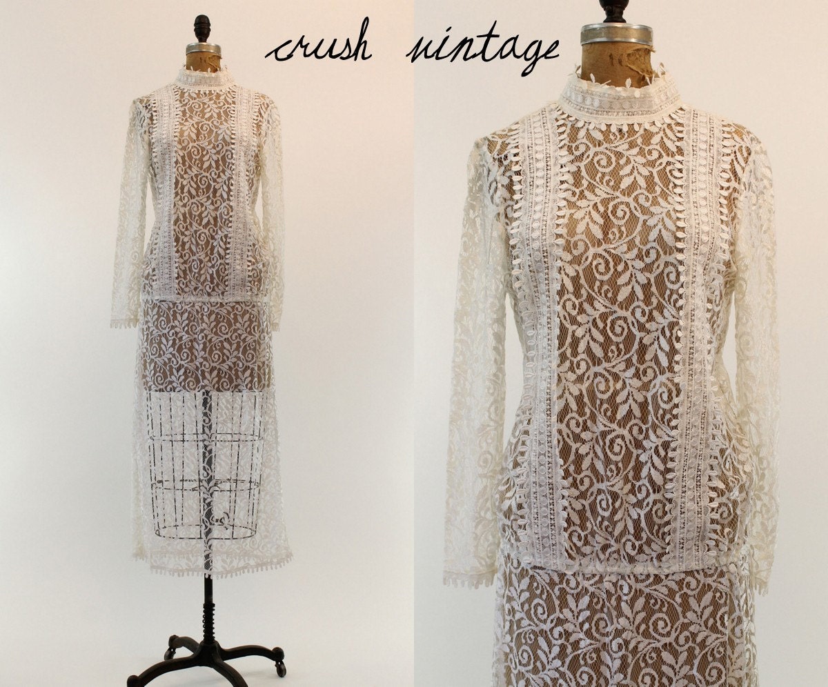 1980s Flapper Style Dress S-M / 1980s Lace Gown / The Fall for You Dress