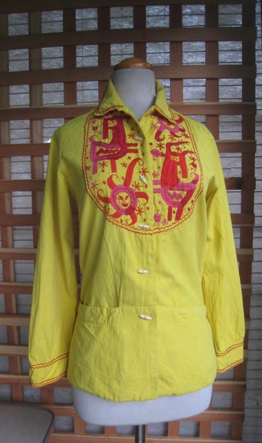 50s Ladies MEXICAN Embroidered Top  Blouse Jacket With Beads As Well 1950s Ethnic
