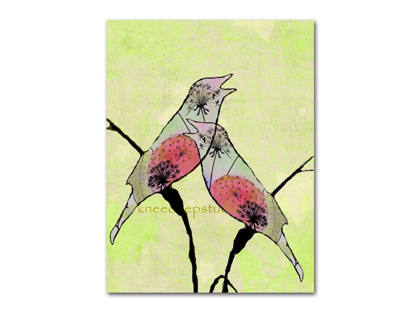 Art Birds print 8x10 from original fine art watercolor painting spring home decor