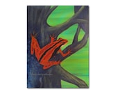 Orange Frog painting 9x12 canvas lime green bright colorful modern home decor