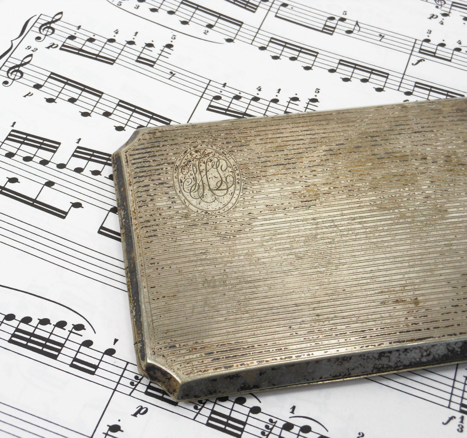 Vintage Case Art Deco Metal Hinged Monogrammed Money Card Case Repurpose Collectible PeachyChicBoutique on Etsy