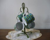 Vintage Set of Four Coffee Mugs with  Mug Tree Stand