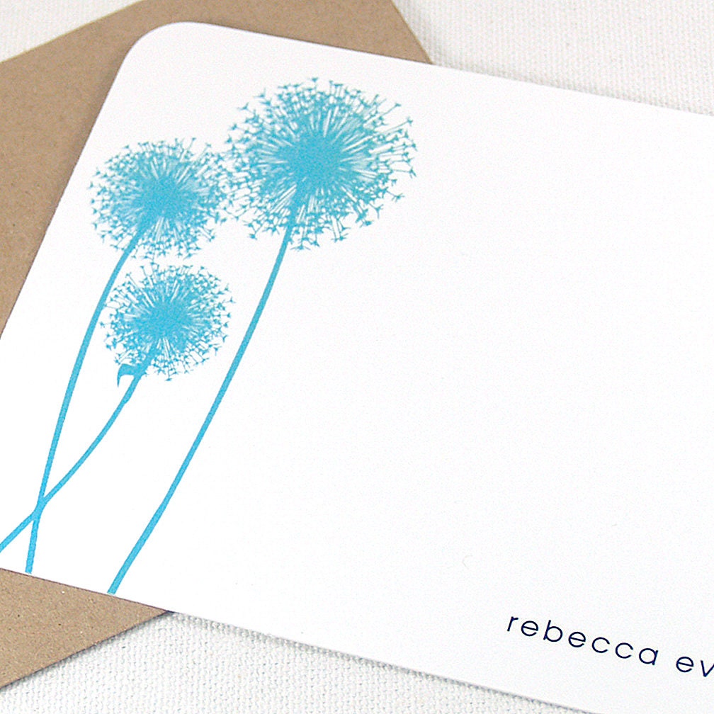 personalized stationery set flat note cards - DANDELION - set of 12 - personalized stationary - choose color